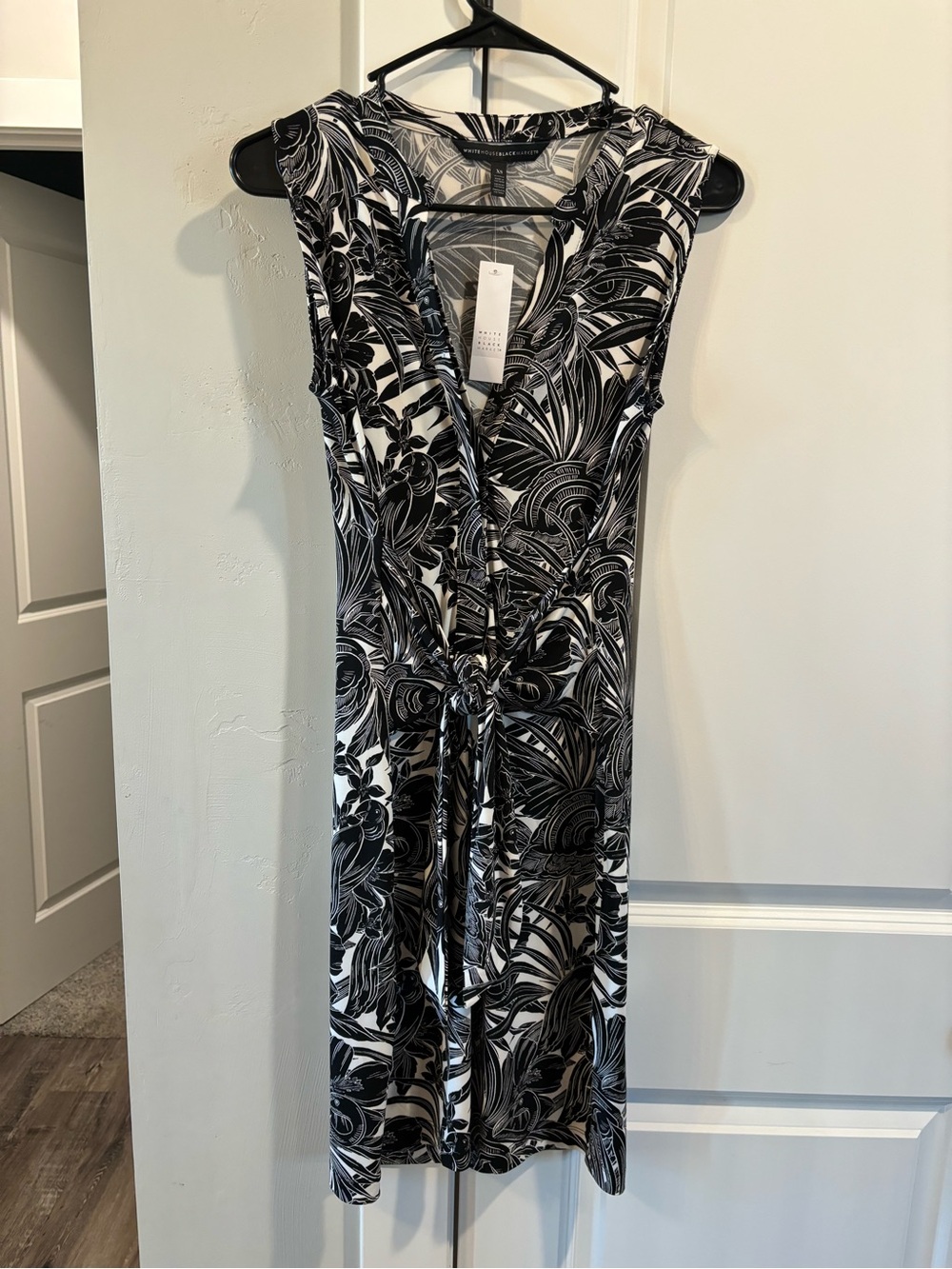 Sleeveless Black & White Printed dress  with Tie Waist